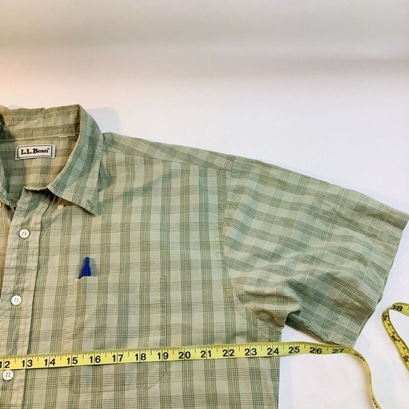 L L Bean Mens Size L Button Down Short Sleeve Pocket Shirt Green - Picture 6 of 7
